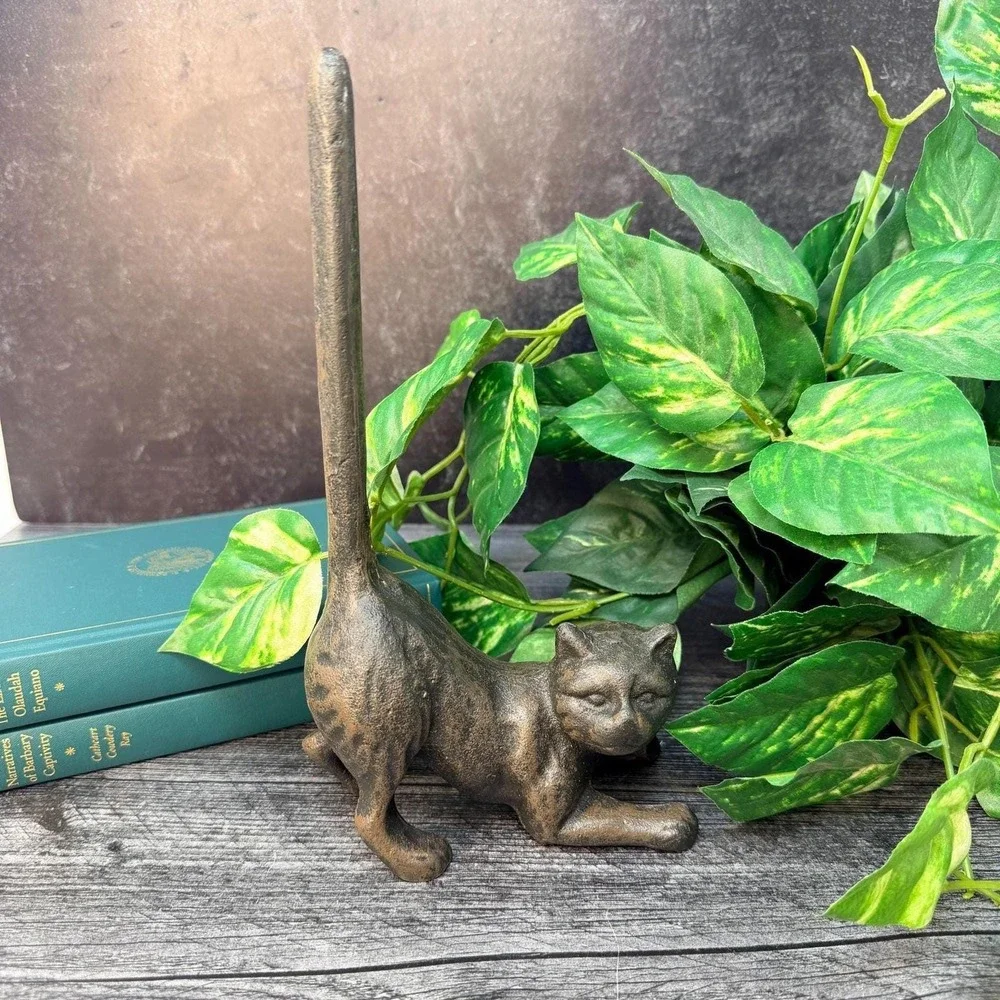 Cast Iron Stretching Cat String Holder Vintage Style Farmhouse Decor